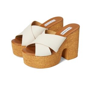 NIB Steve Madden Saffron Cream and Tan Platform Mules